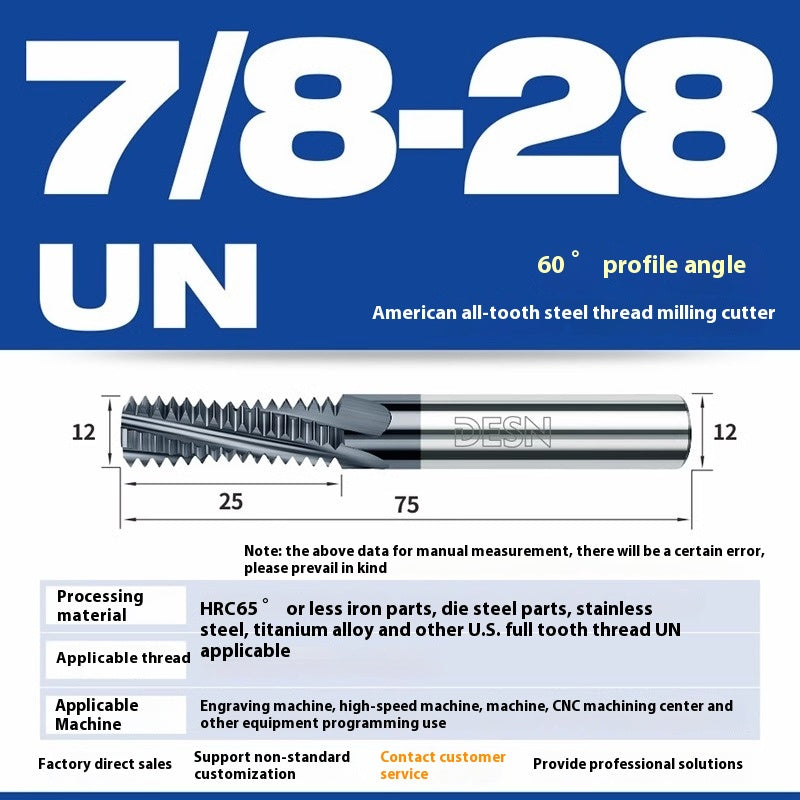 1115-65° high hard tungsten carbide thread milling cutter Long tooth full tooth alloy American thread milling cutter UNC UNF aluminum stainless steel Shandong Denso Pricision Tools Co.,Ltd.
